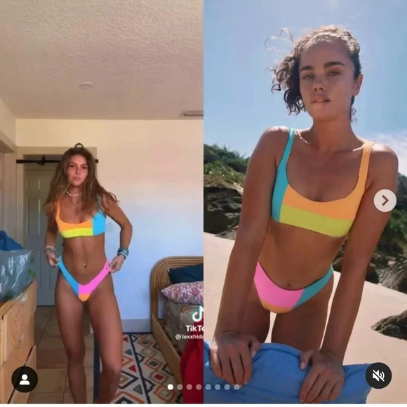 NWT OneOne Swimwear SET Bikini Cockatoo Anastasia Lourdes Colorblock Yellow Pink - Picture 13 of 16